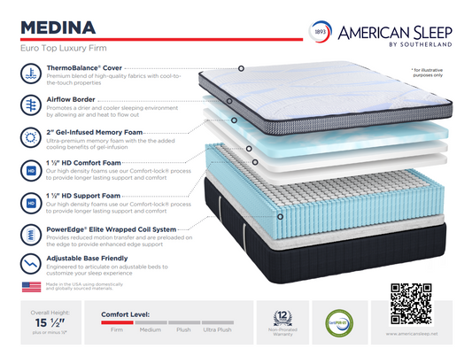 American Sleep by Southerland Medina Hybrid Lux Firm Euro Top